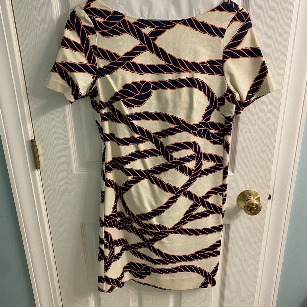 Anthropologie Cream and Navy Rope Print Mini Dress